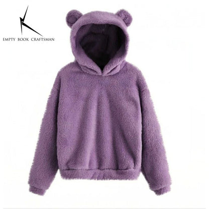 Plush Rabbit Ear Hoodie For Women  Warm Long Sleeve Winter Sweatshirt With Cute Ears 18