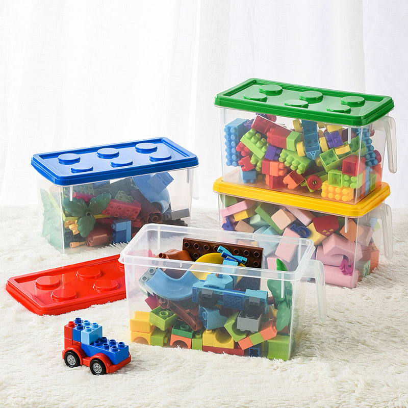 Kids Building Block Storage Box with Handle, Stackable Toy Organizer, Dust Proof Container for Household Toy Storage