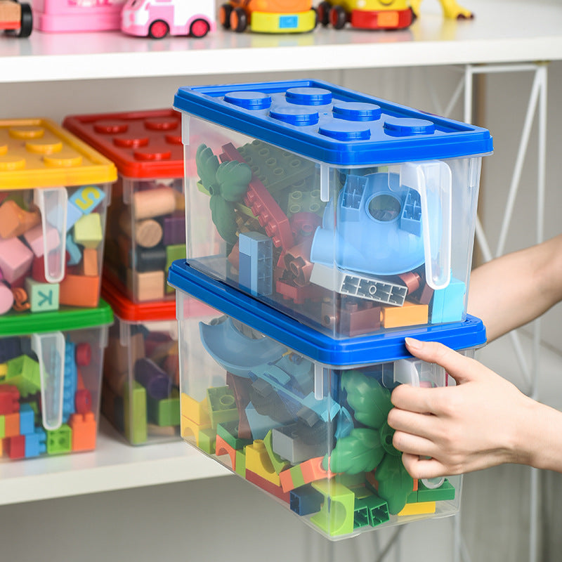 Kids Building Block Storage Box with Handle, Stackable Toy Organizer, Dust Proof Container for Household Toy Storage