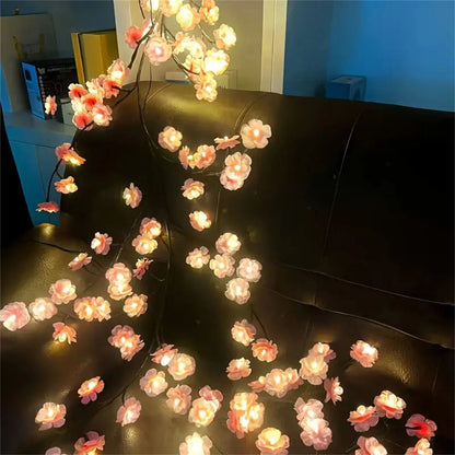 Cherry Blossom USB Tree Branch Rattan Lights With 96 LED Pink Blossoms And 8 Lighting Modes 1