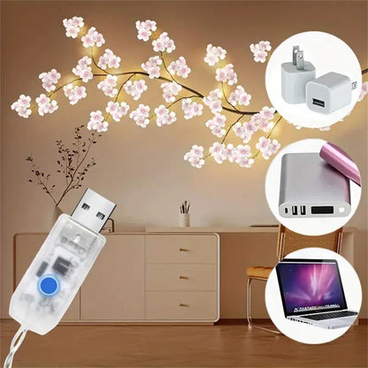 Cherry Blossom USB Tree Branch Rattan Lights With 96 LED Pink Blossoms And 8 Lighting Modes 4