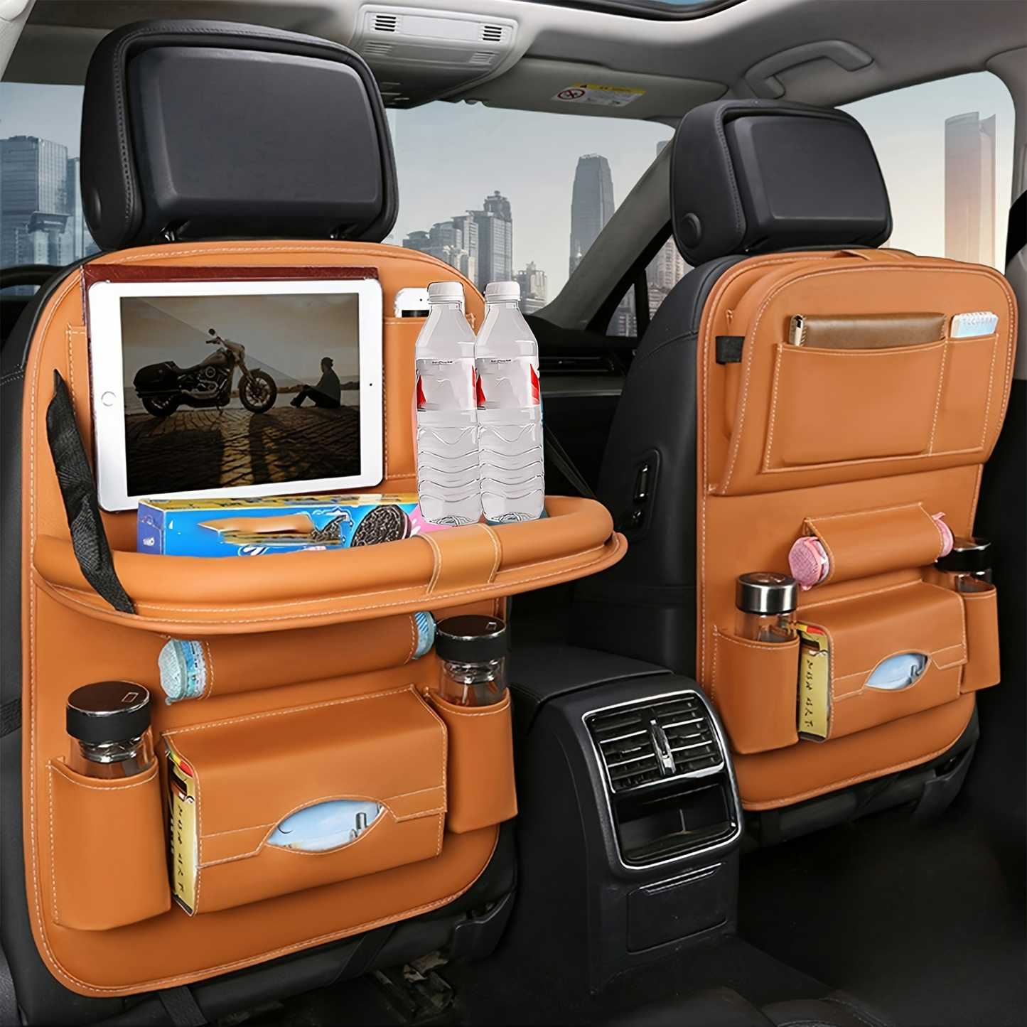 Upgrade Your Car with This Luxurious PU Leather Storage Bag and Tray, Organize Snacks, Toys & Essentials