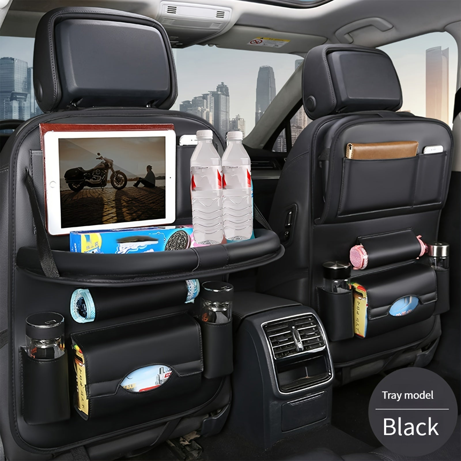 Upgrade Your Car with This Luxurious PU Leather Storage Bag and Tray, Organize Snacks, Toys & Essentials