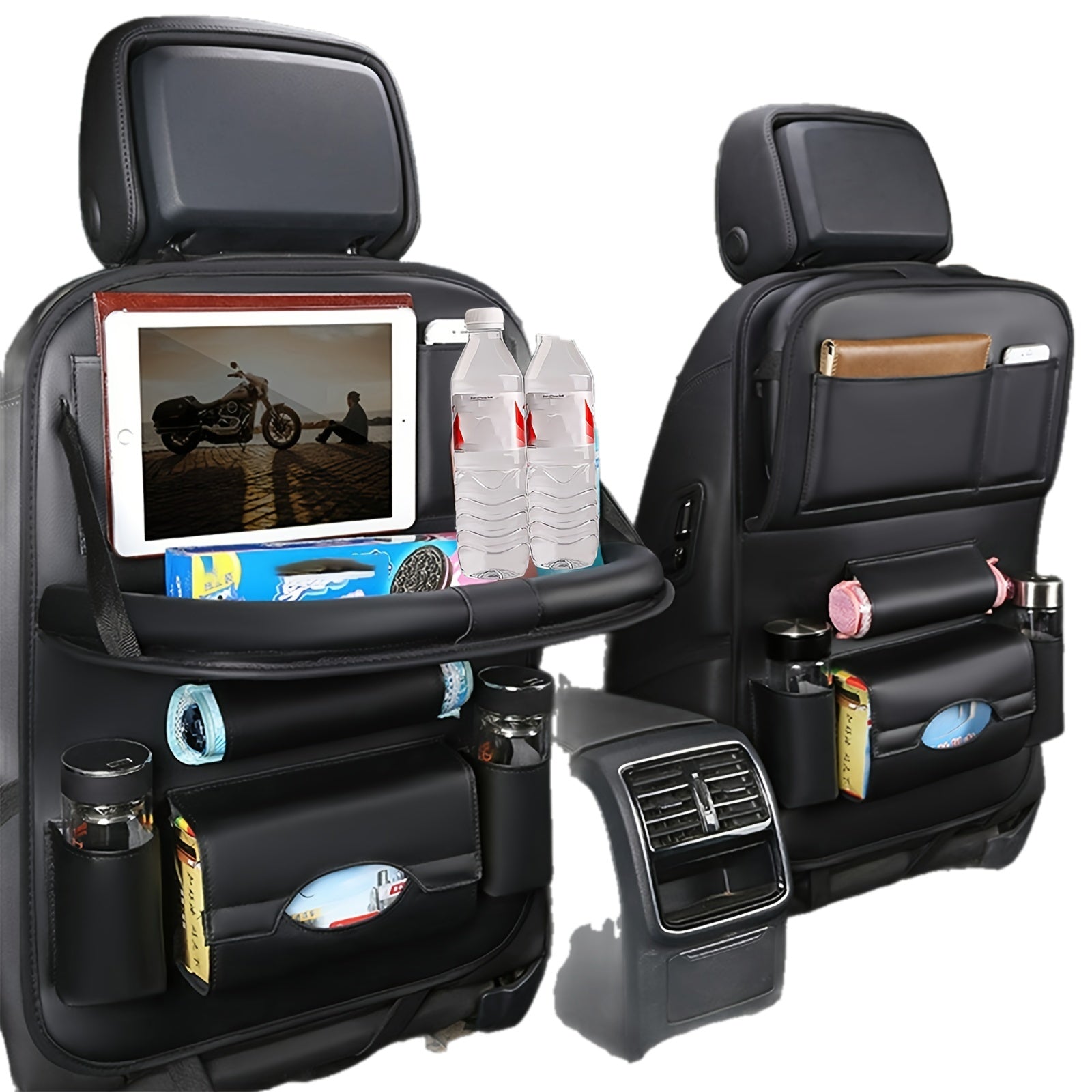Upgrade Your Car with This Luxurious PU Leather Storage Bag and Tray, Organize Snacks, Toys & Essentials