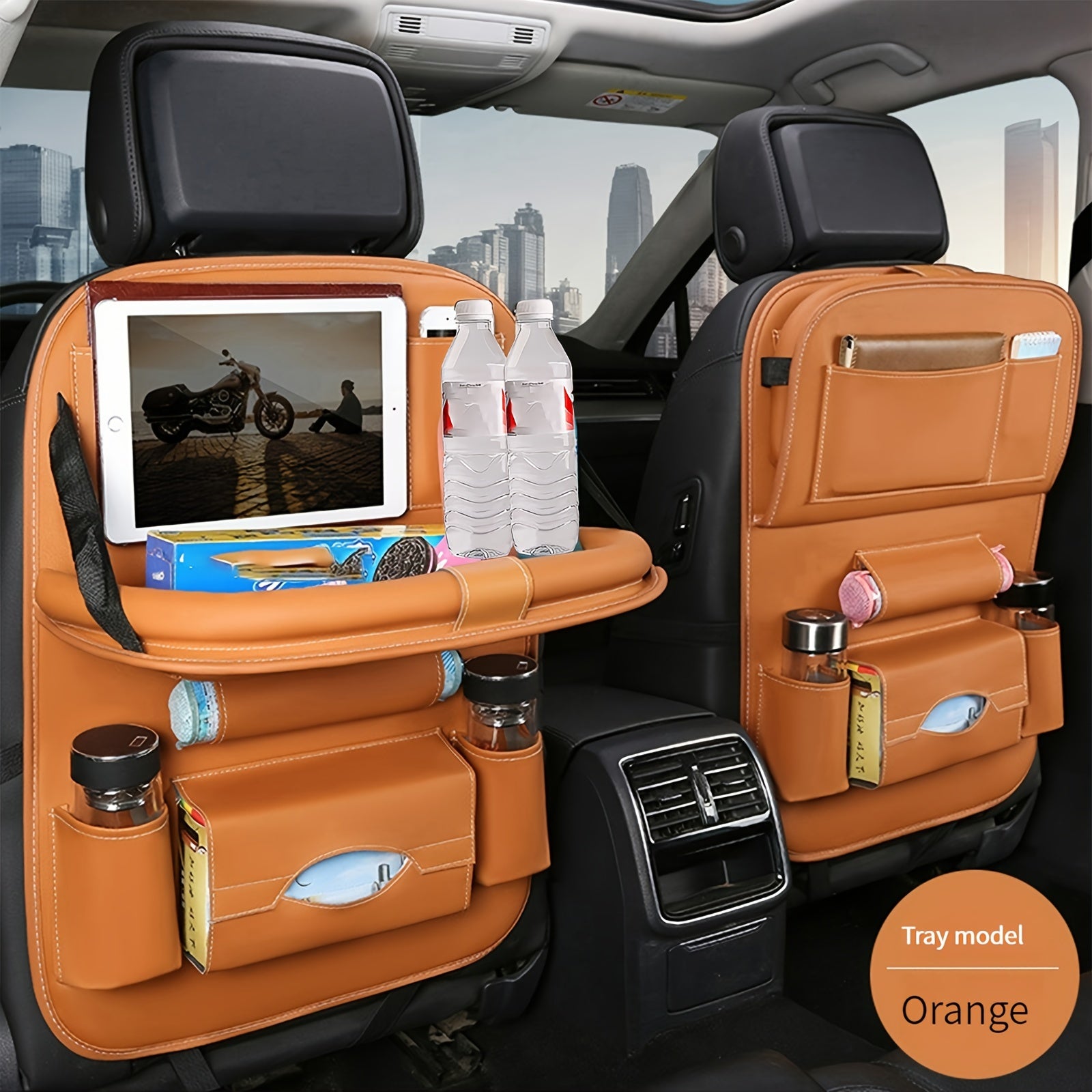 Upgrade Your Car with This Luxurious PU Leather Storage Bag and Tray, Organize Snacks, Toys & Essentials