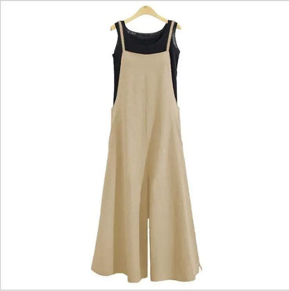 Womens Cotton Linen Wide Leg Jumpsuit  Casual Sleeveless Summer Overalls With Adjustable Straps 11