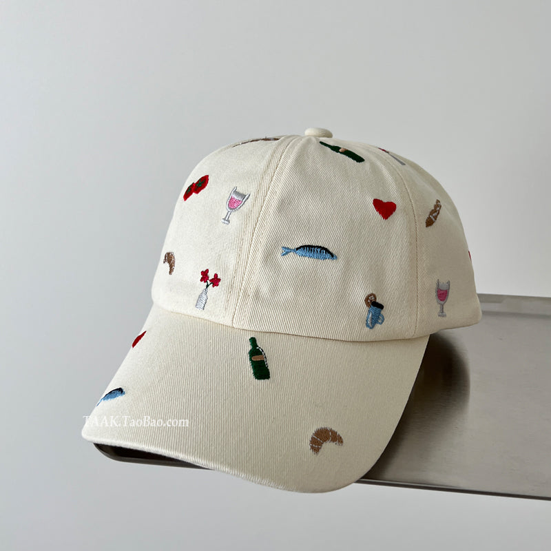Rose Cartoon Embroidered Baseball Caps for Women and Men, Summer Travel Sun Hats, Y2K Fashion Versatile Headwear