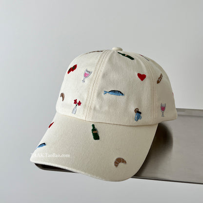 Rose Cartoon Embroidered Baseball Caps for Women and Men, Summer Travel Sun Hats, Y2K Fashion Versatile Headwear