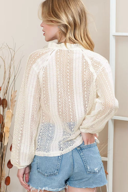 AYUALIN Vintage Hollow Out Lace Blouse  Elegant Long Sleeve Boho Beach Top For Women 5