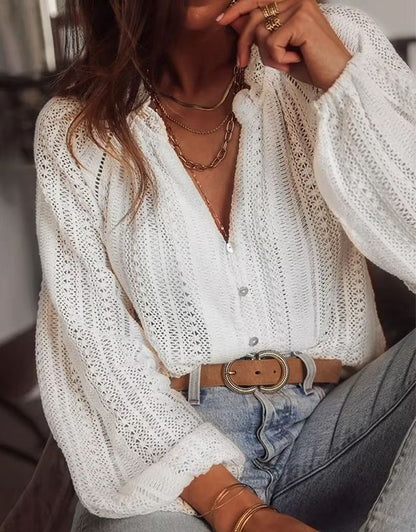 AYUALIN Vintage Hollow Out Lace Blouse  Elegant Long Sleeve Boho Beach Top For Women 7