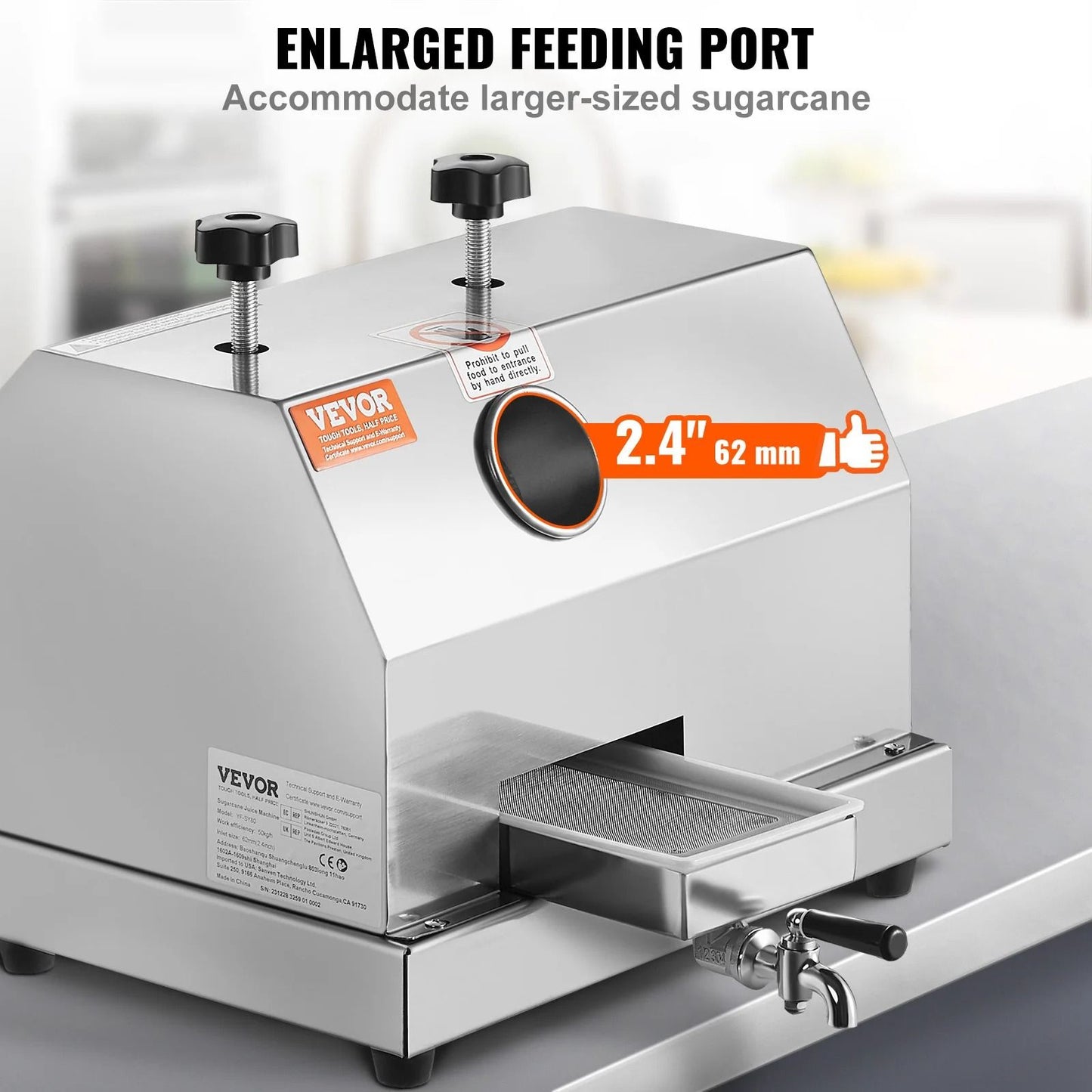Commercial Manual Sugar Cane Juicer  110 LBSH High Output Stainless Steel Machine With Large Inlet 2