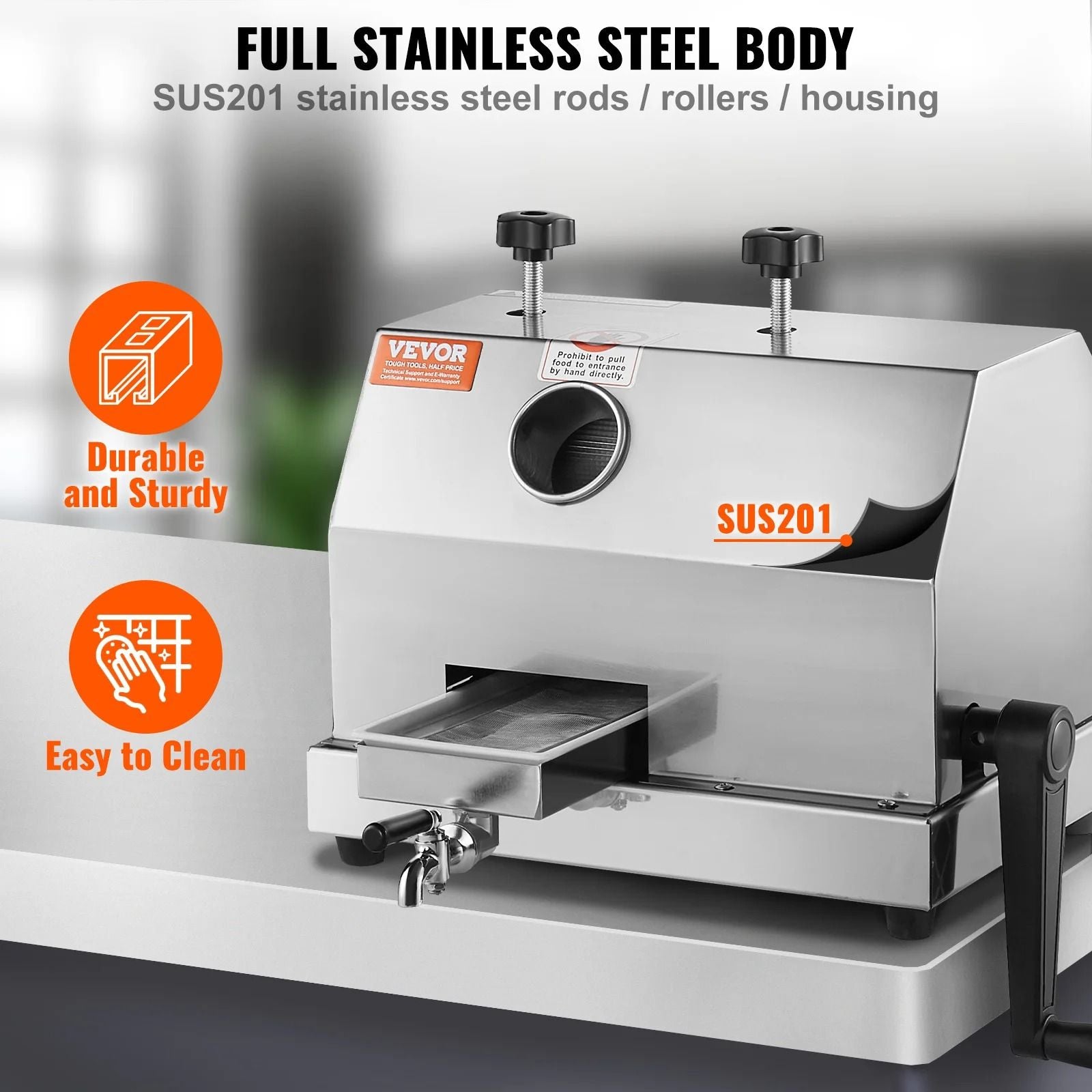 Commercial Manual Sugar Cane Juicer  110 LBSH High Output Stainless Steel Machine With Large Inlet 3