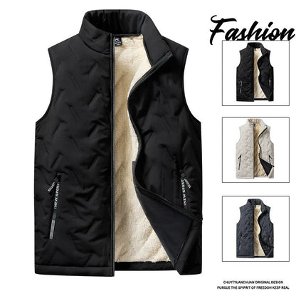 Mens Cotton Vest Jacket – Warm Standing Collar Sleeveless Top with Pockets for Autumn and Winter