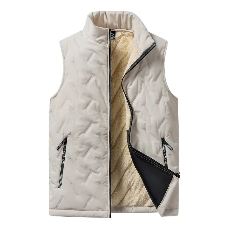 Mens Cotton Vest Jacket  Warm Standing Collar Sleeveless Top With Pockets For Autumn And Winter 1