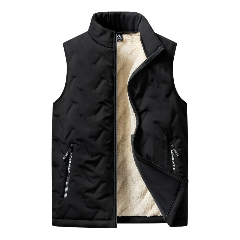 Mens Cotton Vest Jacket  Warm Standing Collar Sleeveless Top With Pockets For Autumn And Winter 3