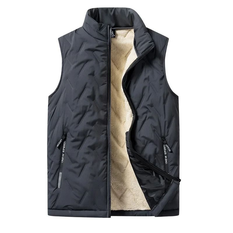 Mens Cotton Vest Jacket  Warm Standing Collar Sleeveless Top With Pockets For Autumn And Winter 4