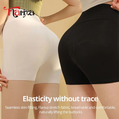 Flarixa High Waist Ice Silk Safety Shorts  Double Layer Traceless Protective Underwear For Women 2