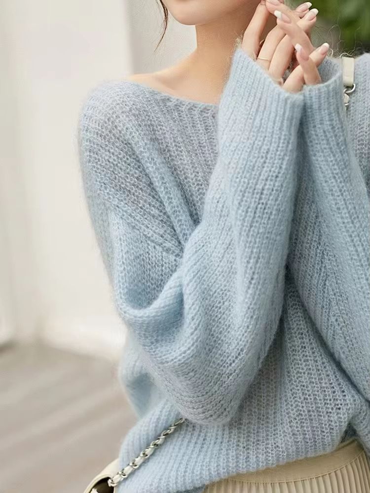 Elegant SeeThrough Loose Knit Sweater  Soft Warm Autumn Winter Cashmere Pullover For Women 9
