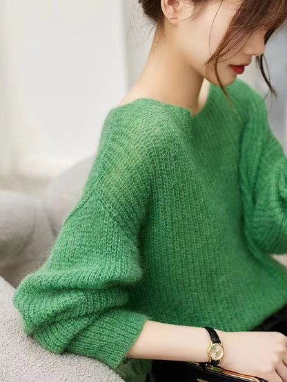 Elegant SeeThrough Loose Knit Sweater  Soft Warm Autumn Winter Cashmere Pullover For Women 7