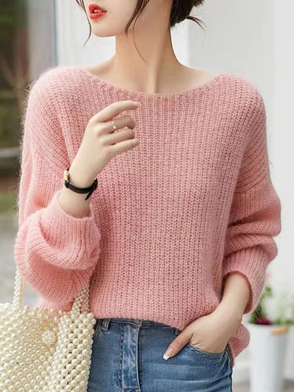 Elegant SeeThrough Loose Knit Sweater  Soft Warm Autumn Winter Cashmere Pullover For Women 8