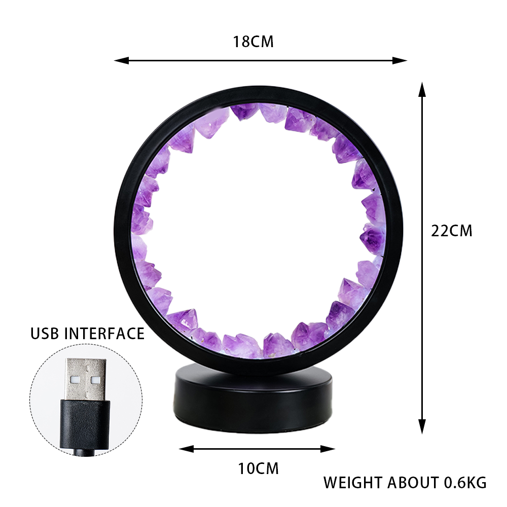 LED Crystal Lamp Room Natural Gemstone Decoration Amethyst Healing Stone Home Decoration Round Lamp 1