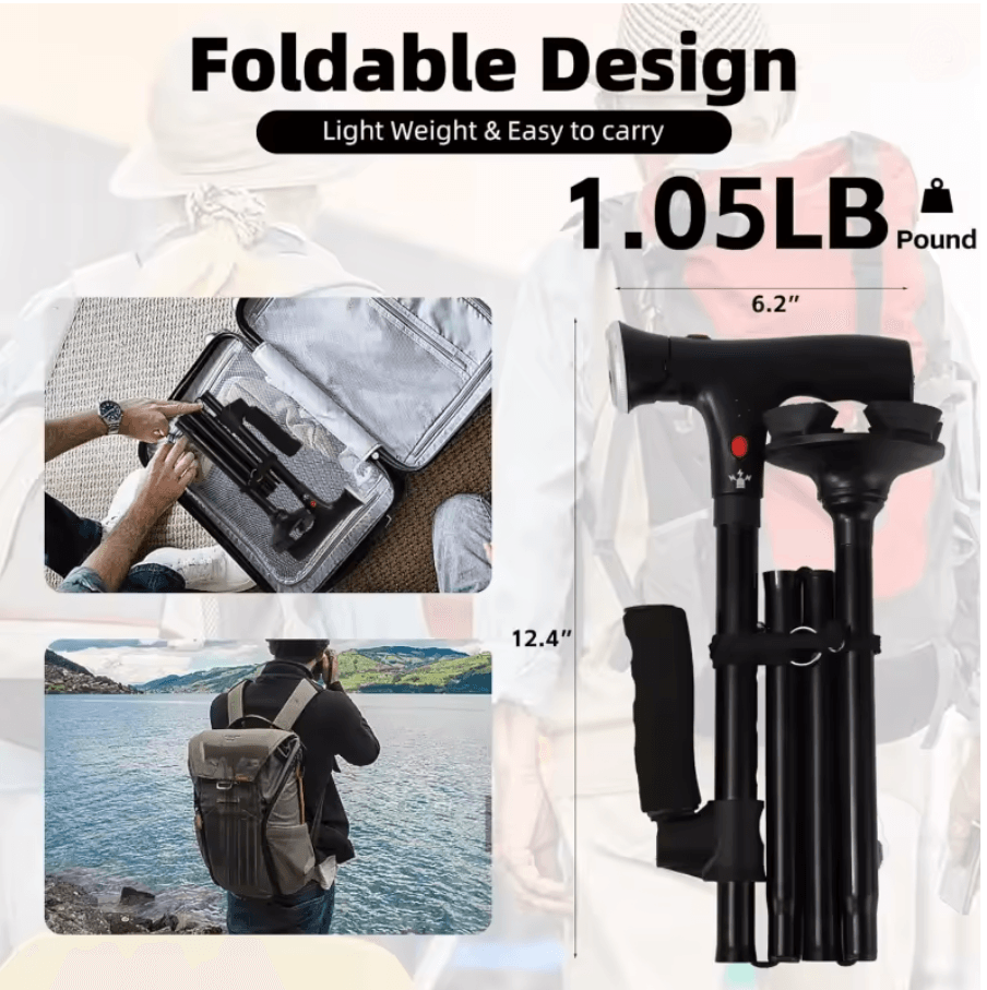 Folding Adjustable Walking Cane With LED Light 1