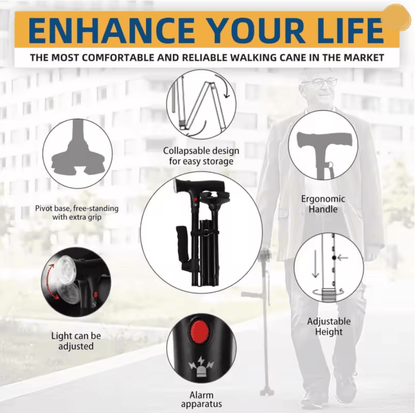 Folding Adjustable Walking Cane With LED Light 2