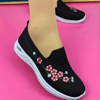 Women Mesh Breathable Floral Comfort Sneakers Lightweight Soft Sole Footwear