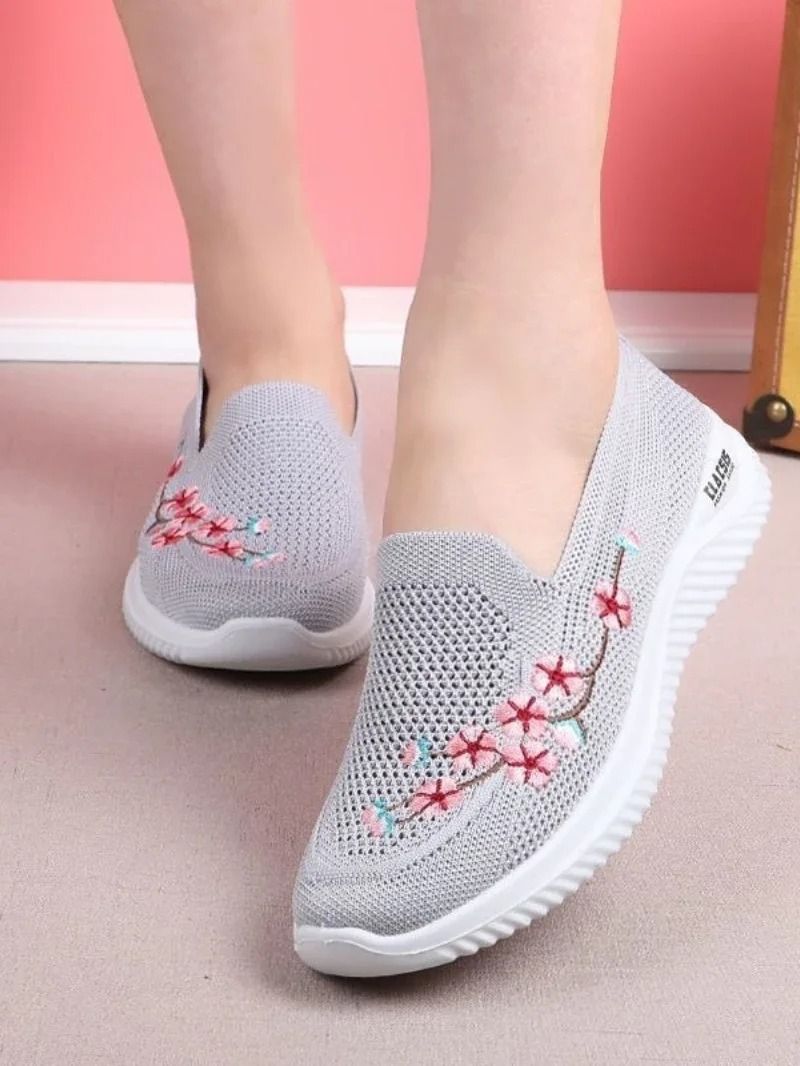 Women Mesh Breathable Floral Comfort Sneakers Lightweight Soft Sole Footwear 3