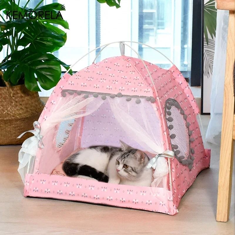 Floral Pet Tent Bed for Cats and Small Dogs with Semi Enclosed Design