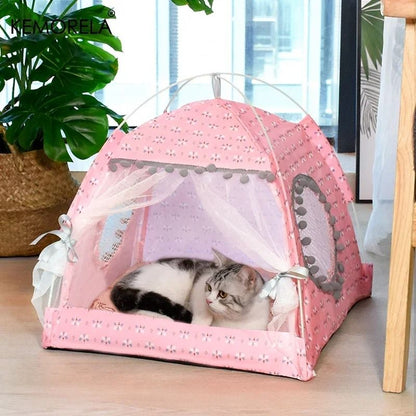 Floral Pet Tent Bed for Cats and Small Dogs with Semi Enclosed Design