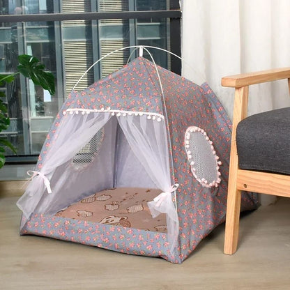 Floral Pet Tent Bed For Cats And Small Dogs With Semi Enclosed Design 7