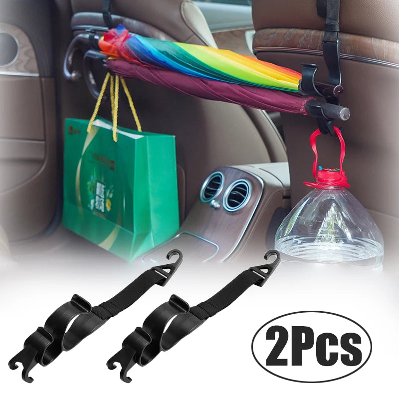 2Pcs Adjustable Car Trunk Umbrella Holder, Auto Interior Organizer Bag Hanger, Seat Storage Hook for Car Accessories