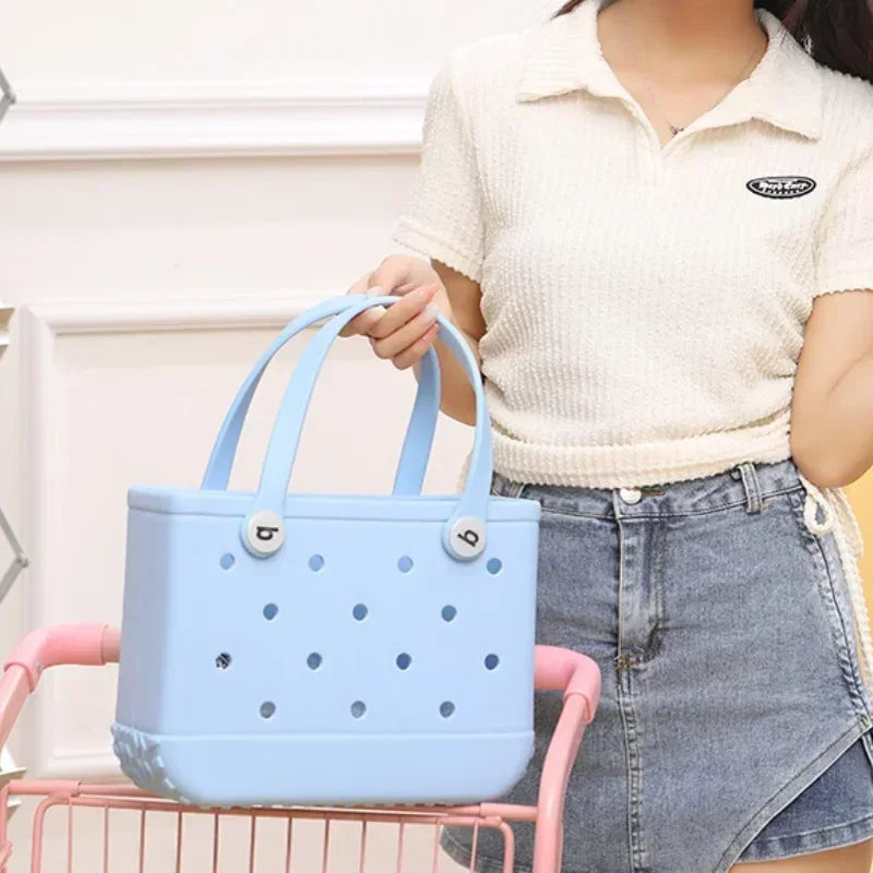 Mini EVA Waterproof Beach Bag for Women, Kids, Summer Storage Basket, Picnic Tote, Jelly Shopping Bag, Anti-Deformed Bag