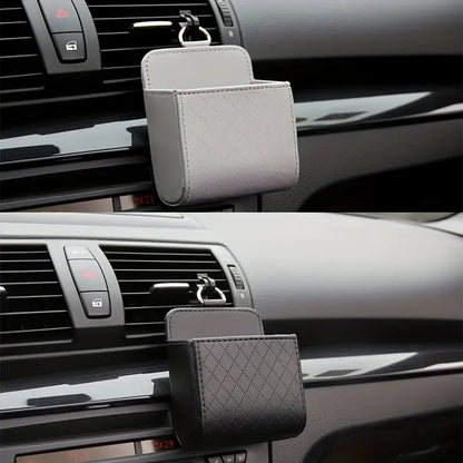 Premium PU Leather Car Air Vent Hanging Storage Box, Phone Bag & Car Interior Accessories Holder