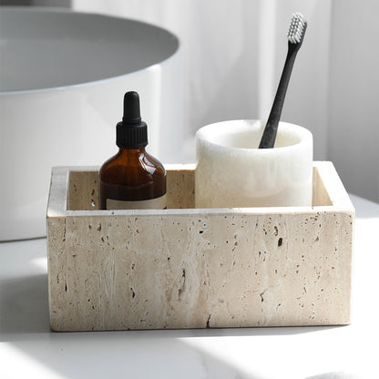 Modern Natural Travertine Storage Box, Elegant Cover Design for Home, Hotel, Desktop Decoration