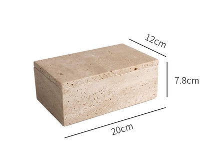 Modern Natural Travertine Storage Box, Elegant Cover Design for Home, Hotel, Desktop Decoration
