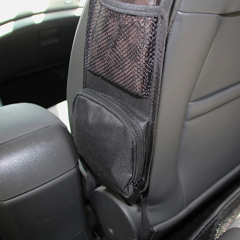 Universal Car Seat Organizer, Auto Seat Side Storage Hanging Bag with Multi-Pocket, Drink Holder, Mesh Pockets for Phone