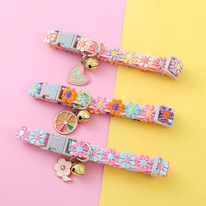 Rainbow Flower Cat Collar With Bell Adjustable Lace Necklace For Kittens And Small Dogs 3