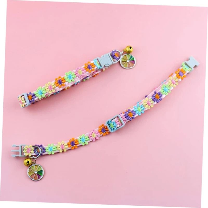 Rainbow Flower Cat Collar With Bell Adjustable Lace Necklace For Kittens And Small Dogs 4