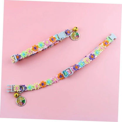 Rainbow Flower Cat Collar With Bell Adjustable Lace Necklace For Kittens And Small Dogs 4