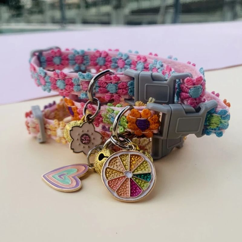 Rainbow Flower Cat Collar With Bell Adjustable Lace Necklace For Kittens And Small Dogs 5