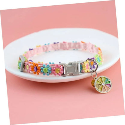 Rainbow Flower Cat Collar With Bell Adjustable Lace Necklace For Kittens And Small Dogs 7