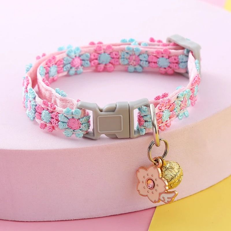 Rainbow Flower Cat Collar With Bell Adjustable Lace Necklace For Kittens And Small Dogs 8