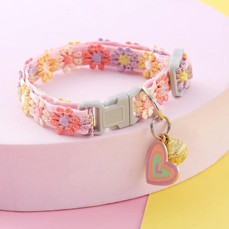 Rainbow Flower Cat Collar With Bell Adjustable Lace Necklace For Kittens And Small Dogs 9