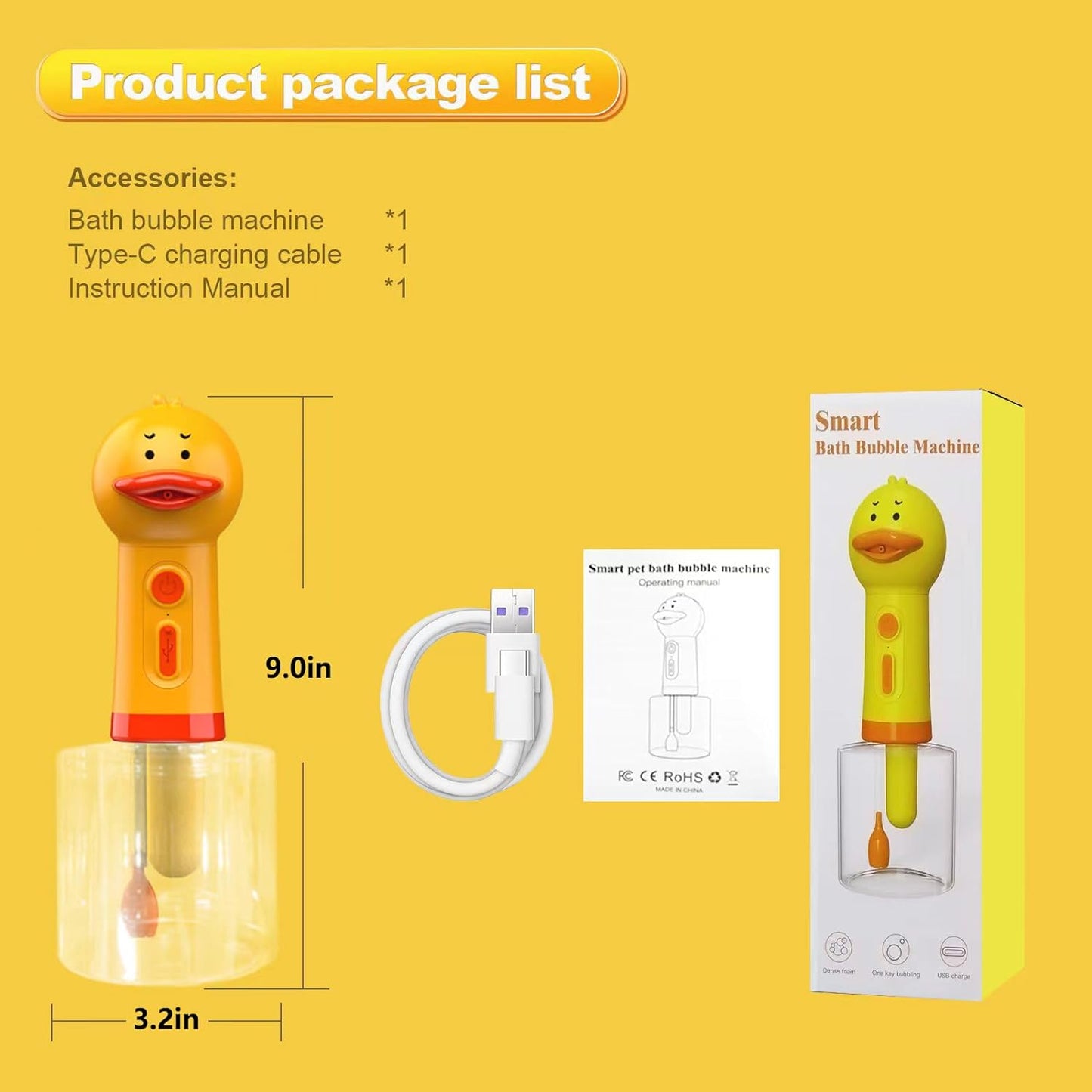 Yellow Duck Pet Cleaning Bathing Electric Foam Machine USB Charging Automatic Soap Dispenser For Do 5