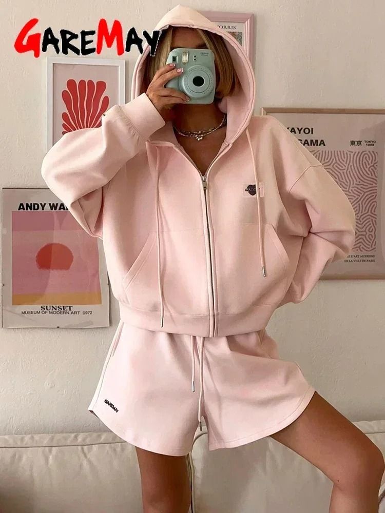 Womens Summer Cotton Two Piece Shorts Set With Oversize Top 2