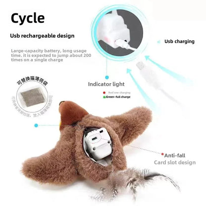 Hot Cat Interactive Toys Catnip Electric Pat Bird, Touch-Activated Squeaky Plush Toy for Dog & Cats, USB