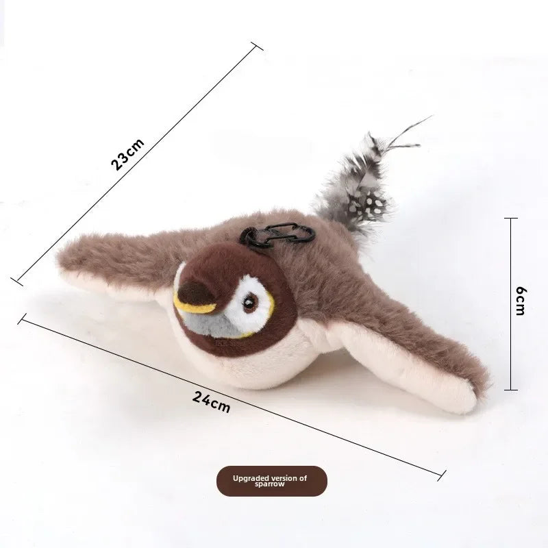 Hot Cat Interactive Toys Catnip Electric Pat Bird, Touch-Activated Squeaky Plush Toy for Dog & Cats, USB