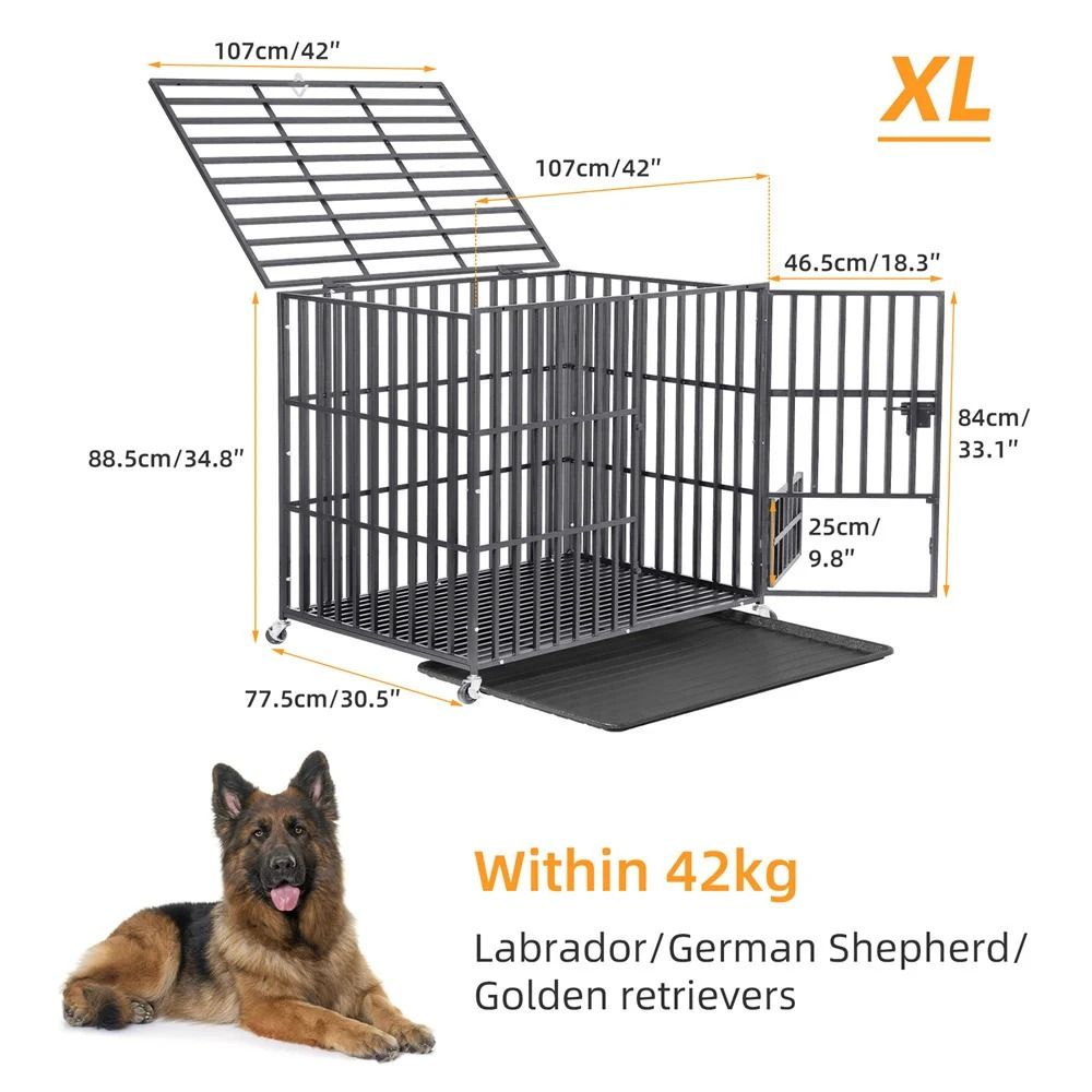 Heavy Duty Metal Dog Crate With Lockable Wheels And Tray 5